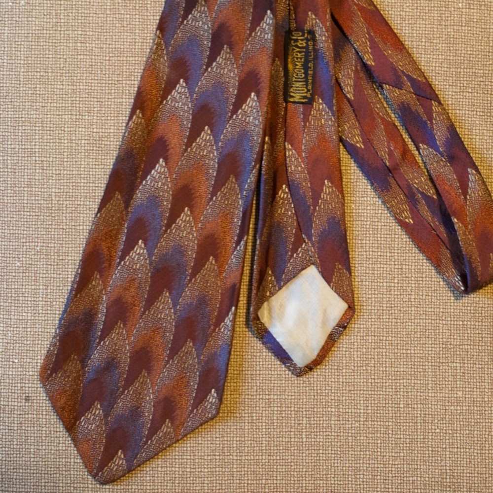 Vintage Montgomery & Co. Mens Necktie - Funky Orange/Brown/Blue